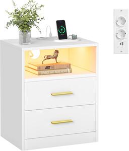SONGMICS Noční stolek s integrovanou nabíjecí stanicí a LED osvětlením Vasagle Milja 40 cm bílý