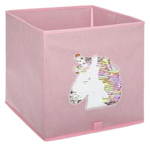 Atmosphera Úložný box na hračky růžový s flitr jednorožcem 29x29x29 cm