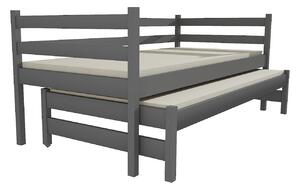 Dřevěná postel s výsuvnou přistýlkou DPV 021 borovice masiv 90 x 200 cm šedá