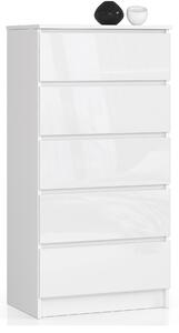 Ak furniture Komoda Kuba 60 cm - 5 šuplíků bílá lesk
