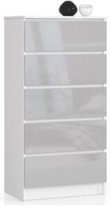 Ak furniture Komoda Kuba 60 cm - 5 šuplíků bílá/šedá