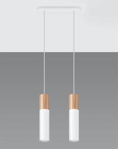 Závěsné svítidlo Pablo, 2x dřevěné/bílé kovové stínítko
