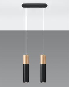 Závěsné svítidlo Pablo, 2x dřevěné/černé kovové stínítko