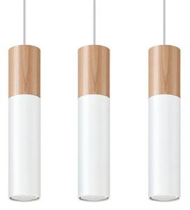Závěsné svítidlo Pablo, 3x dřevěné/bílé kovové stínítko