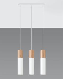 Závěsné svítidlo Pablo, 3x dřevěné/bílé kovové stínítko