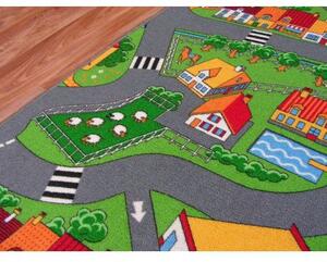 Associated Weavers Dětský kusový koberec LITTLE VILLAGE Uličky šedý zelený Rozměr: 100x250 cm