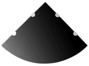 Rohová police s chromovými podpěrami sklo černé 45x45 cm