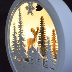 1V223-A LED dekorativní obrázek, les, chata, jelen, kulatý, 2xAA
