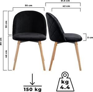 Miadomodo Sada jídelních židlí sametové, černé, 2 ks