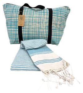 Stylový set plážové tašky + osušky HAMAM 75x150 cm, tyrkysový, 100% organická bavlna