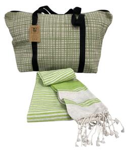 Stylový set plážové tašky + osušky HAMAM 75x150 cm, zelený, 100% bavlna