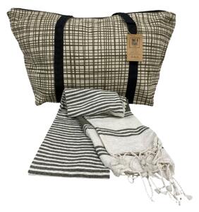 Stylový set plážové tašky + osušky HAMAM 75x150 cm, khaki, 100% organická bavlna