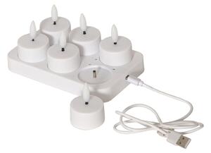 Dobíjecí čajové LED svíčky Flamme – set 6 ks + dobíjecí stanice