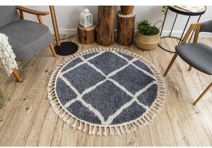 Kulatý koberec BERBER CROSS B5950, šedá bílá střapce, Maroko, Shaggy velikost kruh 120 cm | krásné koberce cz