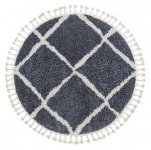 Kulatý koberec BERBER CROSS B5950, šedá bílá střapce, Maroko, Shaggy velikost kruh 120 cm | krásné koberce cz