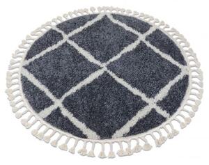 Kulatý koberec BERBER CROSS B5950, šedá bílá střapce, Maroko, Shaggy velikost kruh 160 cm | krásné koberce cz