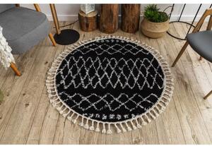 Kulatý koberec BERBER ETHNIC G3802, černo bílý, střapce, Maroko, Shag velikost kruh 160 cm | krásné koberce cz