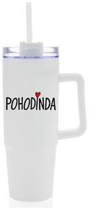 POHODINDA - bílá cestovní termoska s průhledným víčkem 900 ml