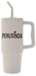 POHODINDA - béžová cestovní termoska s barevným víčkem 900 ml