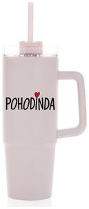 POHODINDA - růžová cestovní termoska s průhledným víčkem 900 ml
