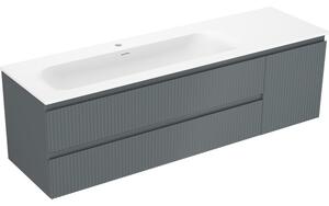 Mexen Rivel koupelnová skříňka 160 cm s umyvadlem Vela levým, 2S, 1D, rýhovaná, grafit/bílá mat