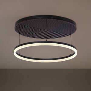 Lucande LED stropní svítidlo Orven, černá/dřevo, Ø50cm, stmívatelné, stmívatelný, Černá, Obývací pokoj / jídelna, kov, Moderní