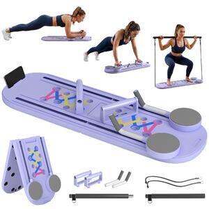 SPORTNOW 5v1 skládací pilates board pro domácí cvičení – přenosný reformer s odporovými pásy a držadly na kliky, trénink celého těla, světle modrý | A