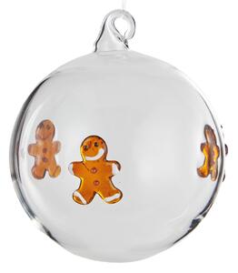 HANG ON Skleněná koule perníkový panáček 8 cm - čirá