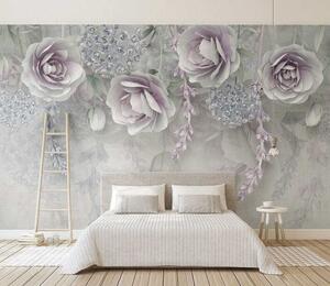 Fototapety Fialové květy a krystaly, Fototapety 3D, Fototapety 3d květiny, u01597 : uwalls.cz