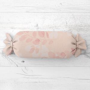 Biante Polštář válec bonbon Sandra SA-682 Eukalyptové listy na pastelově růžovém 15x40 cm