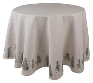 Béžový bavlněný kulatý ubrus se stromky Natural Pine Trees - Ø 170 cm - Clayre & Eef