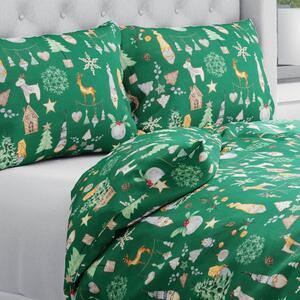 Biante Vánoční bavlněné ložní povlečení Sandra SA-508 Vánoční skřítci a ozdoby na zeleném Jednolůžko 140x200 a 70x90 cm