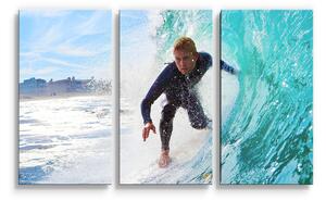 Sablio Obraz - 3-dílný Surfař na vlně - 120x80 cm