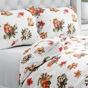 Biante Vánoční bavlněné ložní povlečení Sandra SA-515 Vánoční hvězdy a ozdoby na bílém Jednolůžko 140x200 a 70x90 cm