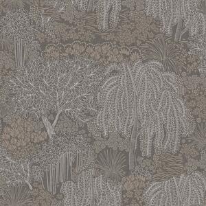 Šedo-stříbrná vliesová tapeta na zeď, stromy, listy, AL26265, Allure, Decoprint