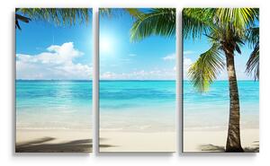 Sablio Obraz - 3-dílný Pláž s palmami - 120x80 cm
