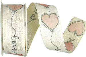 Stuha svatební LOVE PINK růžová srdce 25mm x 2m (14,-Kč/m)