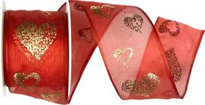 Stuha svatební organzová HEART OF GOLD RED červená 40mm x 2m (16,-Kč/m)