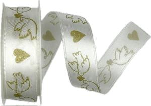 Saténová svatební stuha WEDDING BIRDS bílá 25mm x 2m (13,-Kč/m)