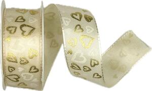 Stuha svatební GOLDEN HEARTS krémová 25mm x 2m (14,-Kč/m)