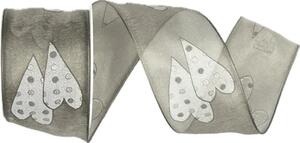 Stuha svatební, organzová TWO HEARTS granitová 40mm x 2m (15,-Kč/m)