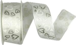 Stuha svatební SILVER HEARTS bílá 25mm x 2m (14,-Kč/m)