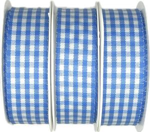 3x Stuha taftová VICHY KARO BLUE modrá 3x (25mm x 3m)