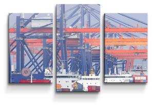 Sablio Obraz - 3-dílný Lodě v přístavu - 75x50 cm