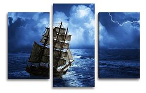 Sablio Obraz - 3-dílný Loď v bouřce - 75x50 cm