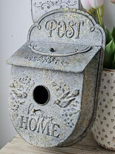 Šedá poštovní schránka ve tvaru ptačí budky Post s ptáčky - 27*11*41 cm