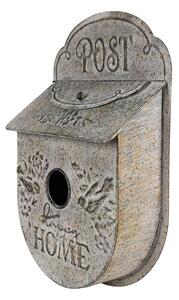 Šedá poštovní schránka ve tvaru ptačí budky Post s ptáčky - 27*11*41 cm