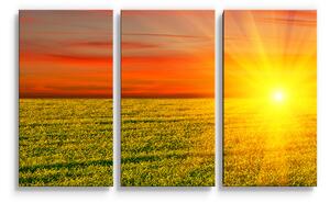 Sablio Obraz - 3-dílný Západ slunce nad loukou - 120x80 cm