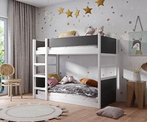 Dětská dvoupatrová postel 80x180 CALDORA - bílá / antracitová, levé provedení
