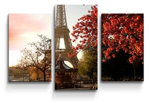 Sablio Obraz - 3-dílný Eiffelova věž a červený strom - 75x50 cm